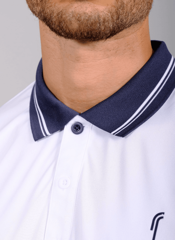 RS Men's Performance Court Polo - Stripled Collar REC (White / Navy)